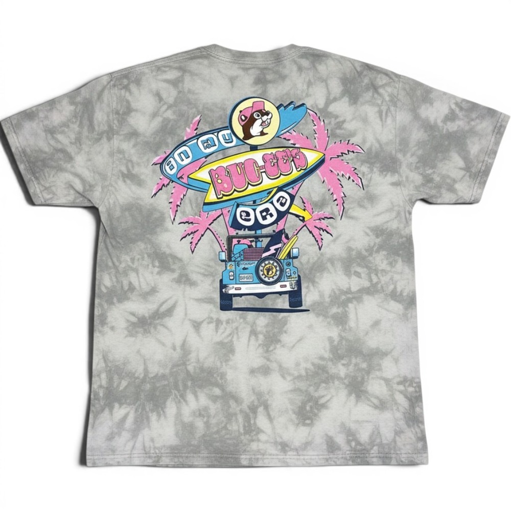Buc-ee's Tie Dye Graphic T-Shirt Blue Purple Beaver Logo XL Short Sleeve Tee